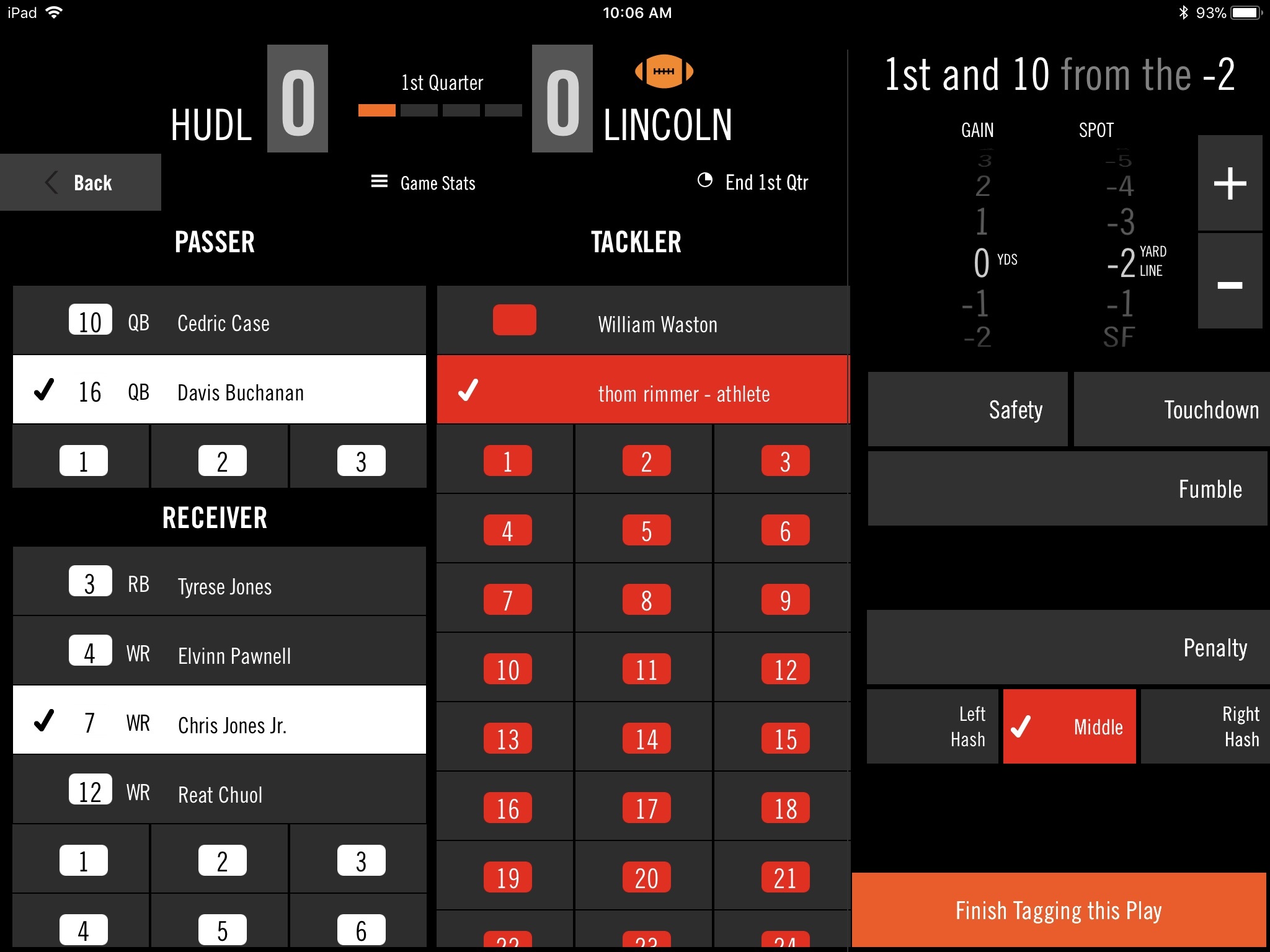 Football Tag Stats Live • Hudl Classic Support